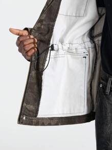 NEON BLANC Men's Washed Denim Woven Casual Long Sleeve Jacket, Rust Brown Street Style, For Fall Winter - Black - View 7
