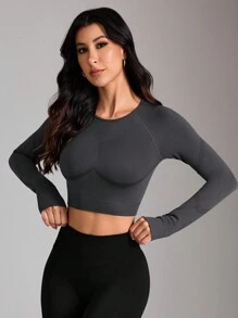 Easithlete Sport Yoga Casual Short Long Sleeve Top, Minimalist Fashion Daily Wear