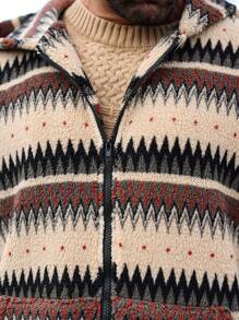 Manfinity Homme Áo nỉ trùm đầu họa tiết hình học khóa kéo phía trước cho nam mùa thu/đông, áo hoodie dài tay có khóa kéo, quà tặng cho bạn bè, chồng, bạn trai - Nhiều màu - Xem 5