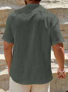 Manfinity VCAY Men Solid Notched Neck Shirt For Summer Vacation