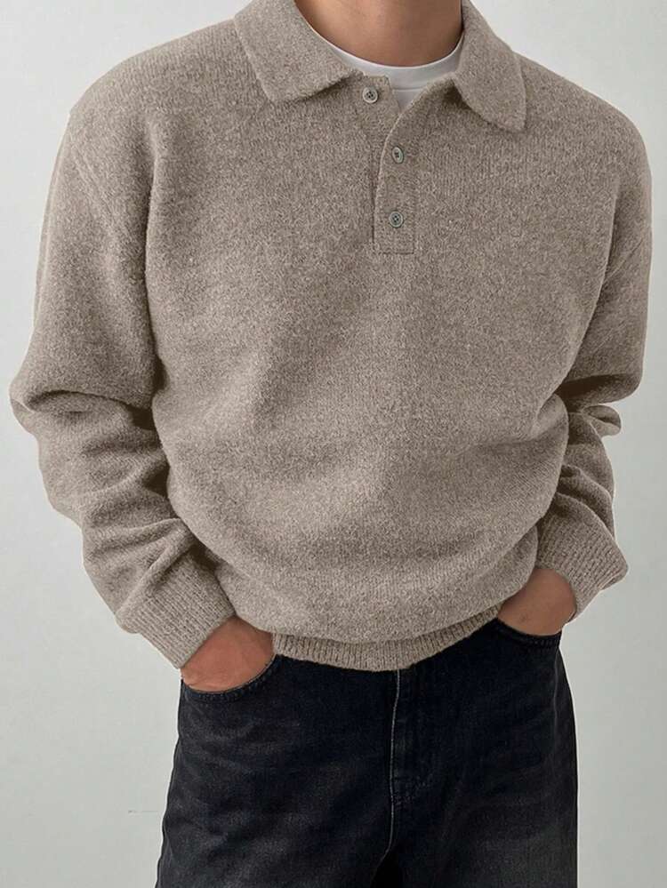 Men's Solid Color Knit Sweater, Simple Fashion Casual For Daily Wear, Fall