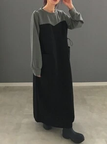 FRIFUL Women's Mid-Length Round Neck Casual Dress,Fall Dress Long Sleeve Dress