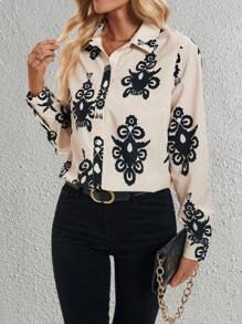 SHEIN Clasi Professional Floral Print Open Front Blouse For Commuting Women Shirt