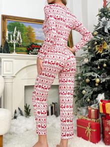 Bộ đồ ngủ liền thân dài tay cổ chữ V họa tiết hươu Giáng sinh cho nữ - Nhiều màu - Xem 2