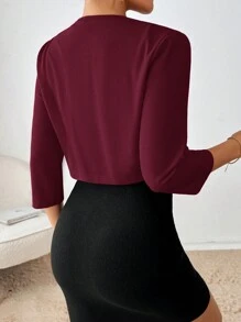 SHEIN Essnce Damen einfarbige plissierte 3/4 Arm Jacke mit offenem Schnitt, für den Herbst