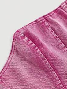 SHEIN MOD Zip Back Tube Denim Summer Corset Top - Pink - View 4