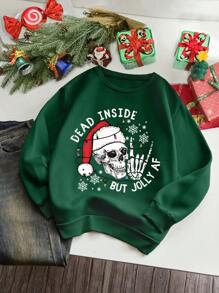 INAWLY Women's Casual Crew Neck Long Sleeve Skeleton Print Sweatshirt, Daily Wear,Long Sleeve Tops Pullover Fall Outfit - Dark Green - View 1