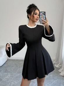 Elenzga Elegant Long Sleeve Dress With Decorative Collar Fall Cloth For Women