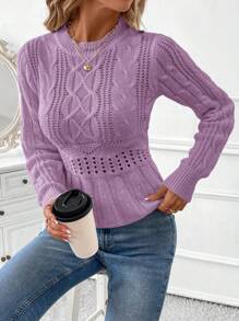 SHEIN Clasi Women Crewneck Twist Rope Hem Fitted Pullover Sweater, Elegant Long Sleeve Top, Suitable For Work, Teaching