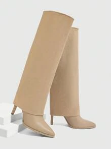 CUCCOO SZL Sexy Pointed Toe Thigh High Boots, Brand Slim Heel Tall Boots For Women, For Vibe And Spring Shoes Spring Break Easter For Christmas - Apricot - View 4