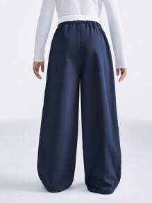 SHEIN Tween-Mädchen Frühling/Sommer Farbblock Kordelzug Taille Weites Bein Lockere Lässig hose