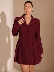 SHEIN BAE Plus Size Women's Elegant Solid Color Versatile Single Breasted Belted Suit Blazer, Fashion Wear For Dating, Autumn/Winter - Burgundy - View 4