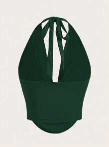 Firerie Kamisol Tanpa Punggung Model Halter Neck Warna Polos untuk Wanita, Pakaian Kasual Sehari-hari - Dark Green - View 2