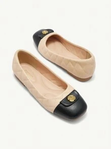 CUCCOO CHICEST Round Toe Comfort Patchwork Daisy Women Flat Shoes - Apricot - View 3