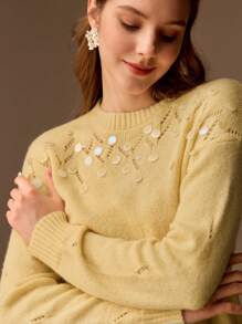 MOTF PREMIUM SOLID CONTRAST SEQUIN DETAIL DROP SHOULDER OVERSIZE SWEATER