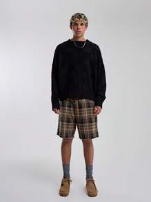 Musero Men Solid Check Knit Jumper - Black - View 3