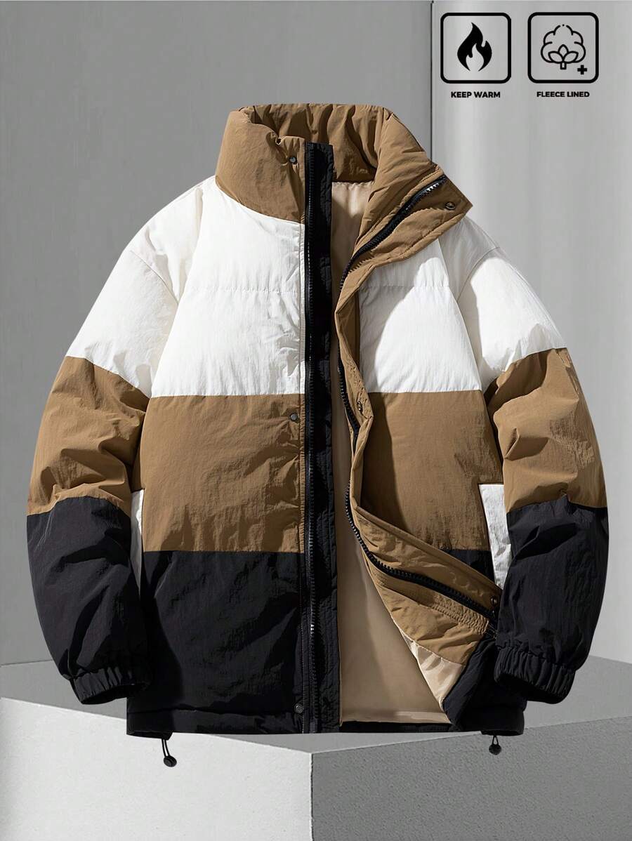 Manfinity Homme Men Colorblock Zipper Front Casual Outdoor Windbreaker Padded Coat, Daily Wear Winter Clothes - Multicolor - View 1