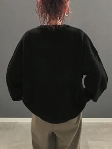 FRIFUL 女士休闲字母印花落肩宽松毛衣，秋冬季，长袖上衣