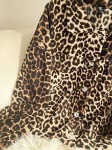SHEIN Frenchy Plus Size Women Autumn Leopard Print Single Breasted Pocket Casual Jacket Fall/Winter - Multicolor - View 2