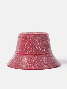 SHEIN SXY Rhinestone Embellished Elegant Bucket Hat For Women, Suitable For Festivals - Red - View 2