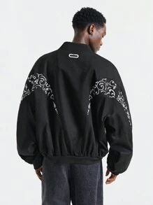 Manfinity VCAY Chaqueta casual con cremallera delantera, manga larga y bordado sencillo para hombre