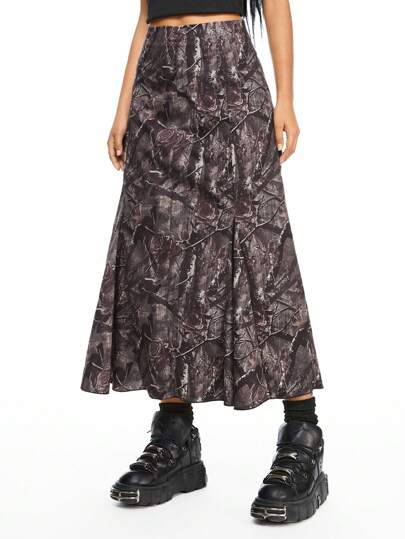 Fairycore Women's Fashionable Retro Tree Branch Print A-Line Skirt