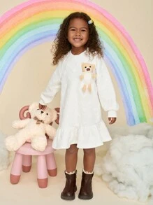 SHEIN 年轻女孩纯色针织立领 3D 卡通图案宽松休闲运动衫 - 白色 - 查看 4