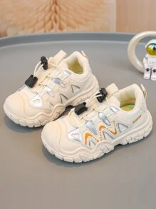 1 paire de baskets mode pour enfants, garçons/filles. Chaussures de sport décontractées pour l'école et l'extérieur, en automne et au printemps. Chaussures à semelle en caoutchouc pour tout-petits, convenant à toutes les saisons. - Beige - Voir 2