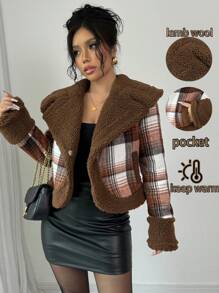 Chiquease Áo khoác thời trang giản dị đa năng ve lớn màu nâu mùa đông mới, thích hợp cho các buổi hẹn hò Giáng sinh, nơi làm việc, đi làm, áo khoác mùa đông ấm áp cho nữ - màu nâu - Xem 1