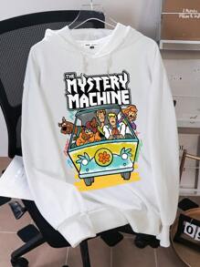 SCOOBY-DOO X SHEIN Men Cartoon & Letter Print Drop Shoulder Loose Drawstring Sweatshirt, Casual Style, Spring Autumn - White - View 1