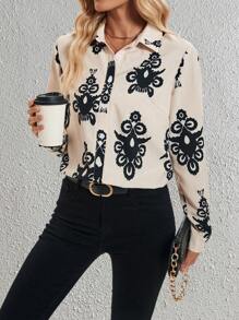 SHEIN Clasi Professional Floral Print Open Front Blouse For Commuting Women Shirt