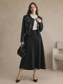 BizChic Women Plus Size Fashionable PU Leather Short Jacket For Autumn