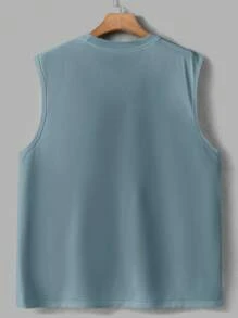 Manfinity Homme Top casual sin mangas de cuello redondo de color liso para hombre, verano