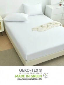 1 bộ ga trải giường màu trơn, phù hợp với nệm có độ dày 15-17 inch, mềm mại, chống nhăn, thoáng khí và thoải mái, thiết kế túi sâu, phù hợp với giường đơn, giường đôi, giường cỡ Queen và King. - trắng - Xem 7