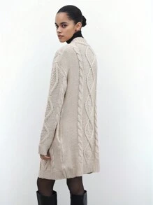 Maija Urban Elegant Casual Outdoor Retro Women Camel Color Cable Long Knit Cardigan, Autumn/Winter New Arrival