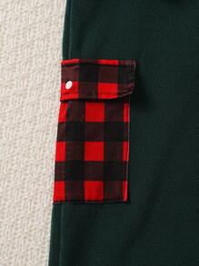 Boys Green Plaid Contrast Red Plaid Christmas High Stretch Fabric Jumpsuit Lounge Pants With Hoodie