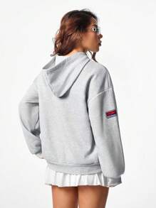 Muchica Áo nỉ trùm đầu in họa tiết số thể thao cho nữ - Xám - Xem 2