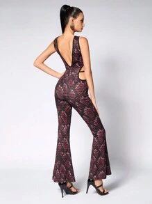 JIAN LASALA Monos multicolor para mujeres, sexy, de cuello en V profundo sin mangas, estampado total, con espalda descubierta, cruzados, con cortes, para usar en verano, en clubes, de vacaciones y para salir