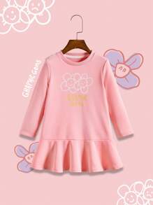 Young Girl Casual Floral Print Ruffle Hem Dress, Autumn - Pink - View 1