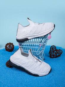 Sapatos casuais respiráveis e elásticos para bebês, sola leve e antiderrapante, adequados para uso diário, tênis esportivos de cor sólida da moda, primavera/outono - Branco - Ver 3