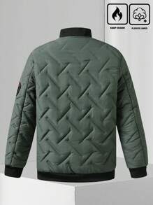 Manfinity Homme Loose Fit Men's Zip Up Quilted Bomber Winter Coat - Army Green - View 2