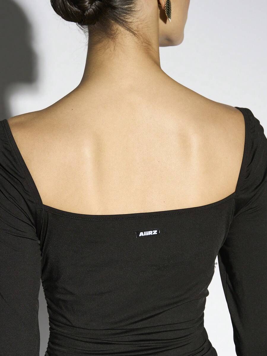 AiiRZ Square Neck Long Sleeve Drop Waist Bubble Hem Maxi Dress SHEIN EUR