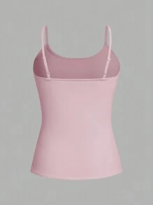 Muchica Áo ba lỗ dây mảnh màu trơn đơn giản giản dị dành cho nữ - Bụi hồng - Xem 4