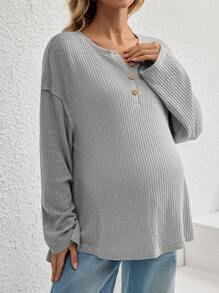 SHEIN Camiseta de maternidad con hombros caídos y bajo dividido, para la temporada de otoño