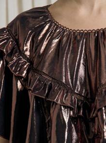 AiiRZ Blusa con volantes de cuello recogido, hombros anchos, espalda descubierta y diseño de capa con volantes en tono bronce metálico para fiestas, festivales y eventos - Multicolor - Ver 4