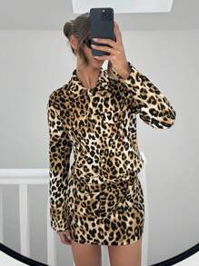 SHEIN X Belinda SHEIN Essnce Chaqueta con estampado de leopardo elegante para mujer, otoño