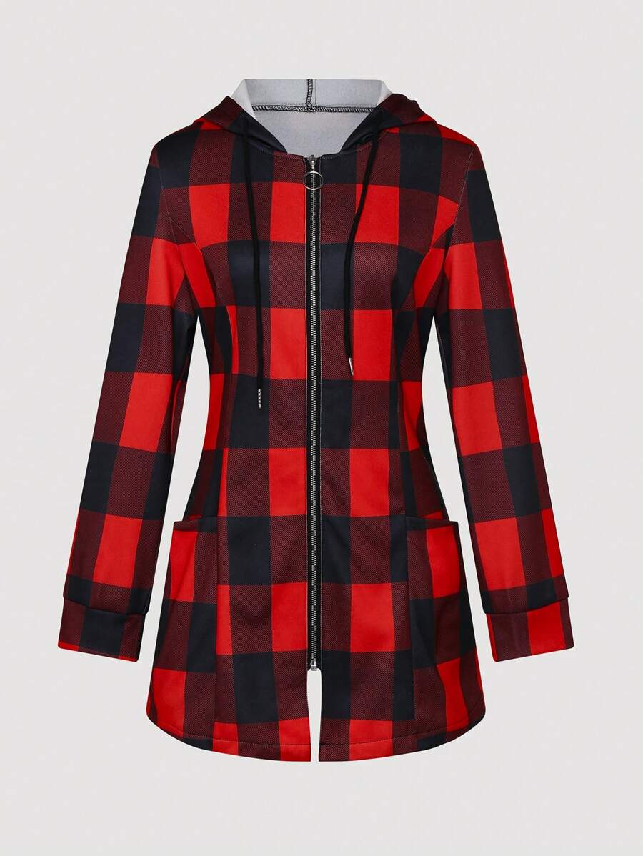 SHEIN LUNE Rutig, lång, vanlig jacka för kvinnor - Multifärgad - Visa 1