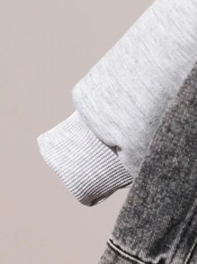 SHEIN 2 件套幼儿连帽服装 - 牛仔布拼布设计 - 黑色 - 查看 5