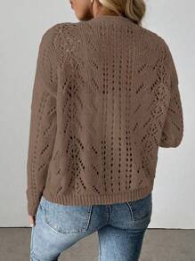 Calvaya Women's Solid Color Hollow V-Neck Knit Casual Cardigan Coffee Brown Topbutton Up Sweaterbrown Cardiganbrown Sweatercrop Cardigan