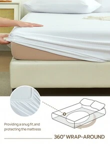 1pc Solid Color Fitted Sheet, Mattress Protector, Mattress Cover For Bed, Deep Pocket Fitted Sheet, Soft And Breathable, For All Size Bed -Twin, Full, King, Queen Size Sheet - White - View 6